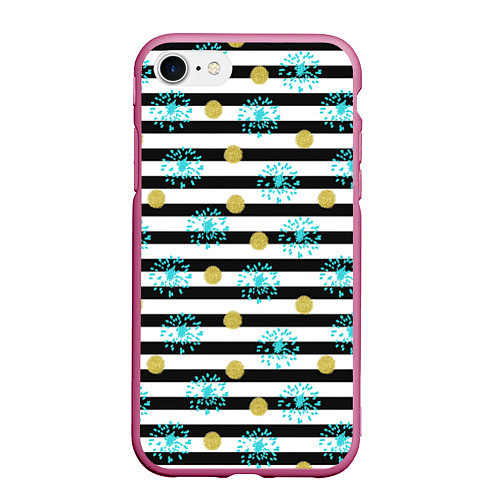 Чехол iPhone 7/8 матовый Полосатый модный праздничный узор / 3D-Малиновый – фото 1