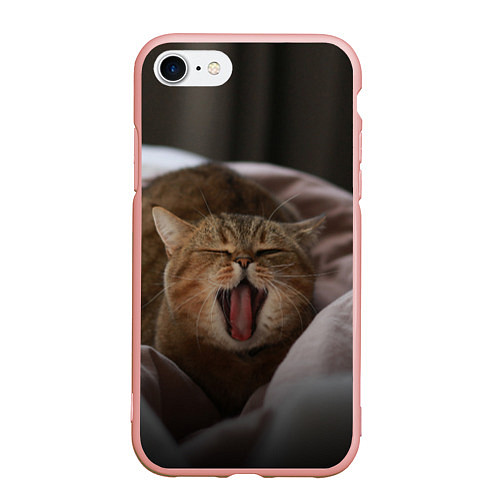 Чехол iPhone 7/8 матовый Эх, поспать бы! Зевающий котяра / 3D-Светло-розовый – фото 1