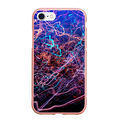 Чехол iPhone 7/8 матовый Неоновые сети - Синий / 3D-Светло-розовый – фото 1