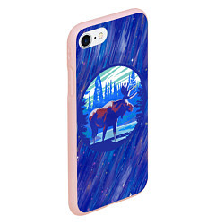 Чехол iPhone 7/8 матовый Лось в лесу Blue, цвет: 3D-светло-розовый — фото 2