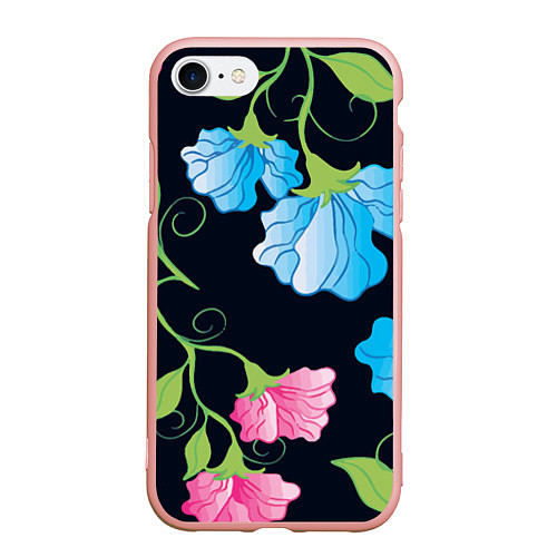Чехол iPhone 7/8 матовый Яркие удивительные цветы в летней ночи / 3D-Светло-розовый – фото 1