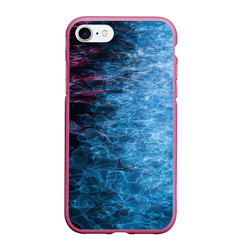 Чехол iPhone 7/8 матовый Неоновые волны на воде - Синий / 3D-Малиновый – фото 1