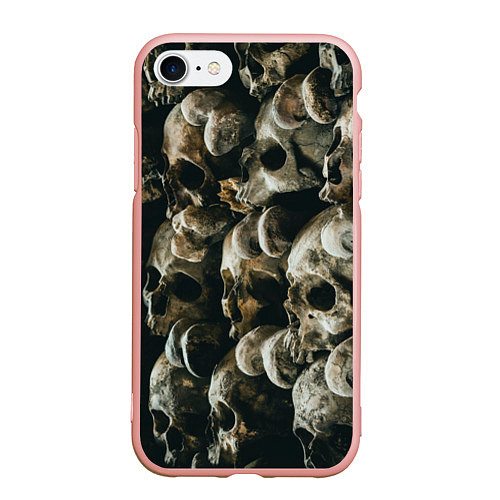 Чехол iPhone 7/8 матовый Множество черепов во тьме - Жёлтый / 3D-Светло-розовый – фото 1