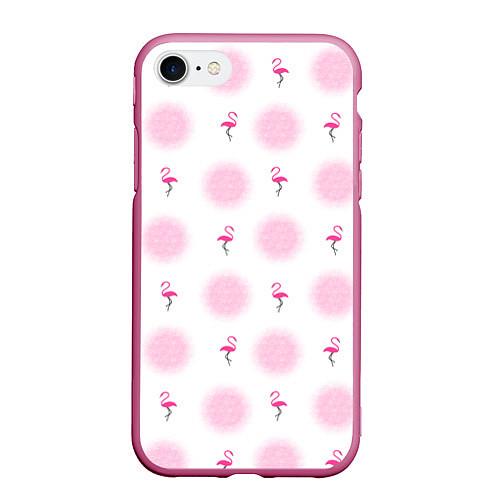 Чехол iPhone 7/8 матовый Фламинго и круги на белом фоне / 3D-Малиновый – фото 1