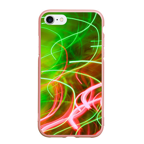 Чехол iPhone 7/8 матовый Неоновые линии и фонари - Зелёный / 3D-Светло-розовый – фото 1