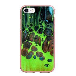 Чехол iPhone 7/8 матовый Неоновый песок и камни - Зелёный, цвет: 3D-светло-розовый