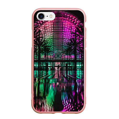 Чехол iPhone 7/8 матовый Неоновое здание ночью - Розовый / 3D-Светло-розовый – фото 1