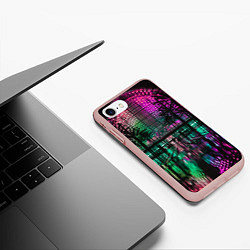 Чехол iPhone 7/8 матовый Неоновое здание ночью - Розовый, цвет: 3D-светло-розовый — фото 2