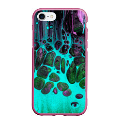 Чехол iPhone 7/8 матовый Неоновый песок и камни - Голубой, цвет: 3D-малиновый
