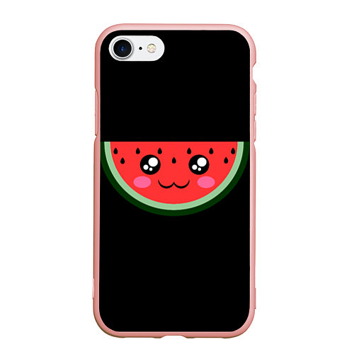 Чехол iPhone 7/8 матовый Арбузик на черном фоне / 3D-Светло-розовый – фото 1