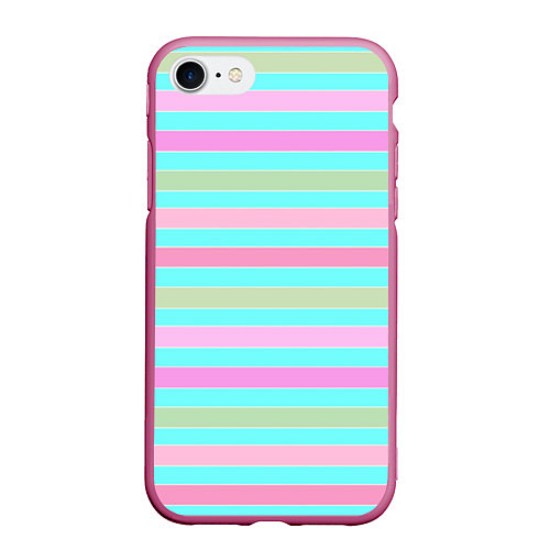 Чехол iPhone 7/8 матовый Pink turquoise stripes horizontal Полосатый узор / 3D-Малиновый – фото 1