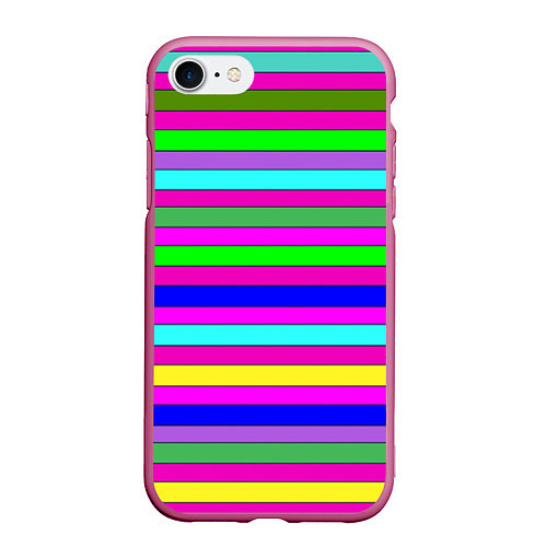 Чехол iPhone 7/8 матовый Multicolored neon bright stripes / 3D-Малиновый – фото 1