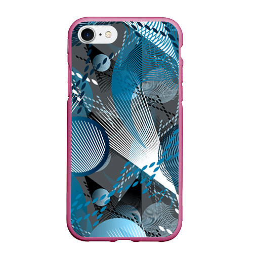 Чехол iPhone 7/8 матовый Абстрактный серо-синий принт / 3D-Малиновый – фото 1