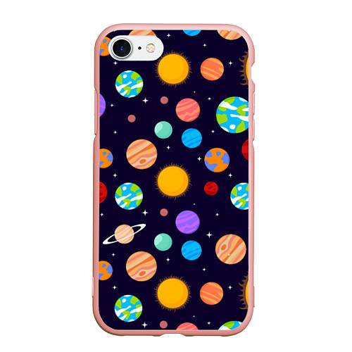 Чехол iPhone 7/8 матовый Солнечная Система Планет / 3D-Светло-розовый – фото 1