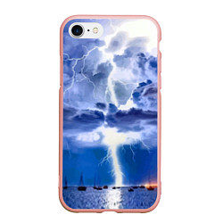 Чехол iPhone 7/8 матовый Разряд молнии над океаном, цвет: 3D-светло-розовый