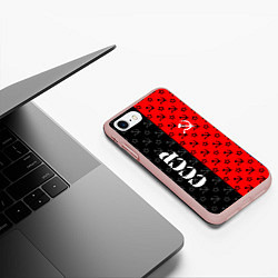 Чехол iPhone 7/8 матовый Ссср - серп и молот - паттерн, цвет: 3D-светло-розовый — фото 2