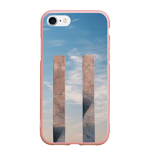Чехол iPhone 7/8 матовый Абстрактные блоки и небо - Голубой / 3D-Светло-розовый – фото 1
