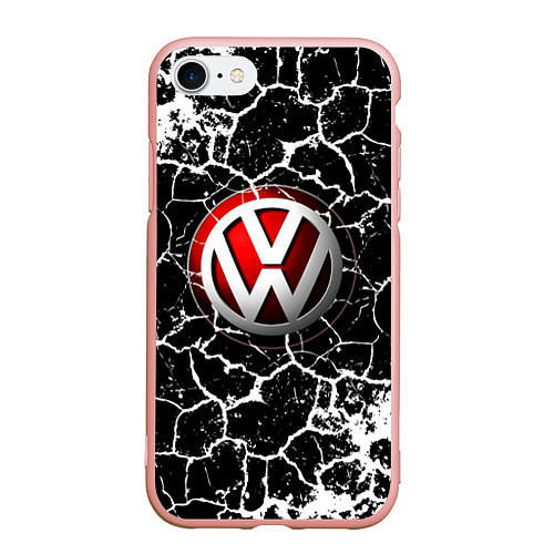 Чехол iPhone 7/8 матовый Volkswagen Трещины / 3D-Светло-розовый – фото 1