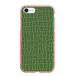 Чехол iPhone 7/8 матовый Крокодиловая кожа зелёная, цвет: 3D-светло-розовый