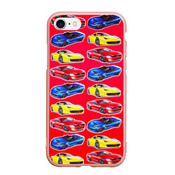 Чехол iPhone 7/8 матовый Спортивные машины, цвет: 3D-светло-розовый