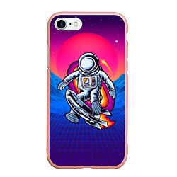 Чехол iPhone 7/8 матовый Космонавт с ракетой, цвет: 3D-светло-розовый