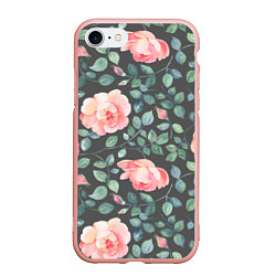 Чехол iPhone 7/8 матовый Розовые розы на сером фоне Цветы, цвет: 3D-светло-розовый