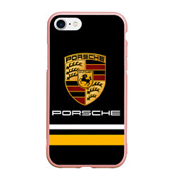 Чехол iPhone 7/8 матовый PORSCHE - Две линии, цвет: 3D-светло-розовый