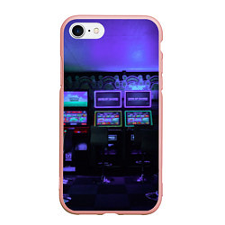 Чехол iPhone 7/8 матовый Неоновые игровые автоматы - Фиолетoвый