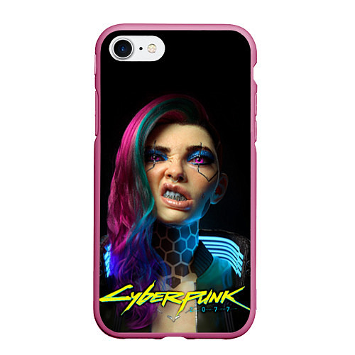 Чехол iPhone 7/8 матовый Cyberpunk - girl grillz / 3D-Малиновый – фото 1