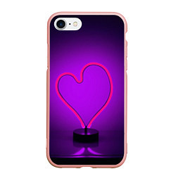 Чехол iPhone 7/8 матовый Неоновый фонарь-сердце - Фиолетовый - Любовь, цвет: 3D-светло-розовый