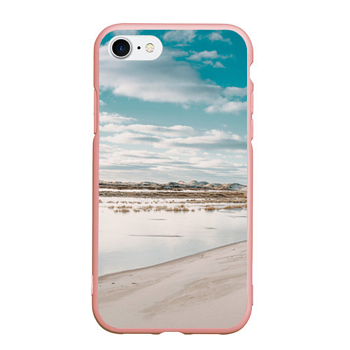 Чехол iPhone 7/8 матовый Песочный пляж и водоём - Белый / 3D-Светло-розовый – фото 1