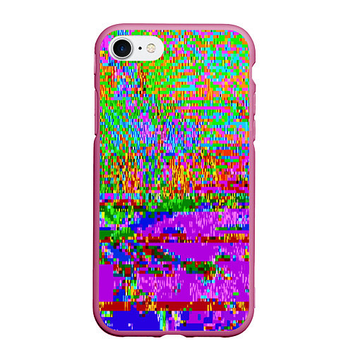 Чехол iPhone 7/8 матовый Пиксельный глитч-арт паттерн / 3D-Малиновый – фото 1