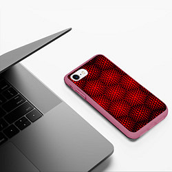 Чехол iPhone 7/8 матовый Красные неоновые соты, цвет: 3D-малиновый — фото 2