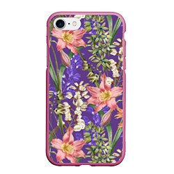Чехол iPhone 7/8 матовый Яркий Цветочный Сад, цвет: 3D-малиновый
