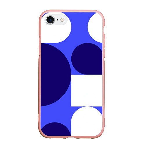 Чехол iPhone 7/8 матовый Абстрактный набор геометрических фигур - Синий фон / 3D-Светло-розовый – фото 1