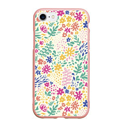 Чехол iPhone 7/8 матовый Цветы Нарисованные Разноцветные, цвет: 3D-светло-розовый