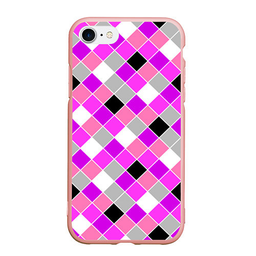 Чехол iPhone 7/8 матовый Розовый черный узор в клетку / 3D-Светло-розовый – фото 1