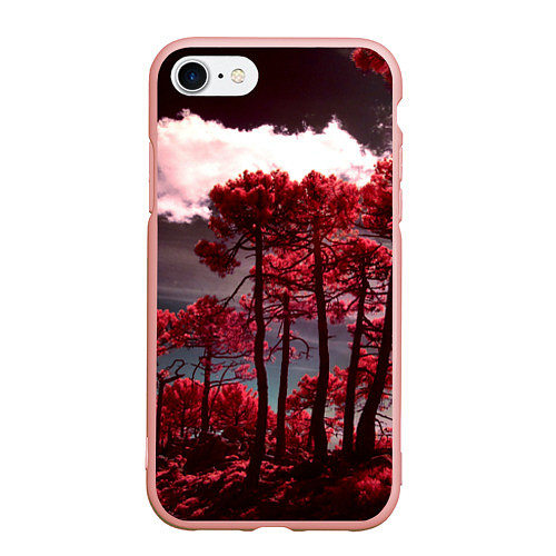 Чехол iPhone 7/8 матовый Абстрактные красные деревья и облака / 3D-Светло-розовый – фото 1
