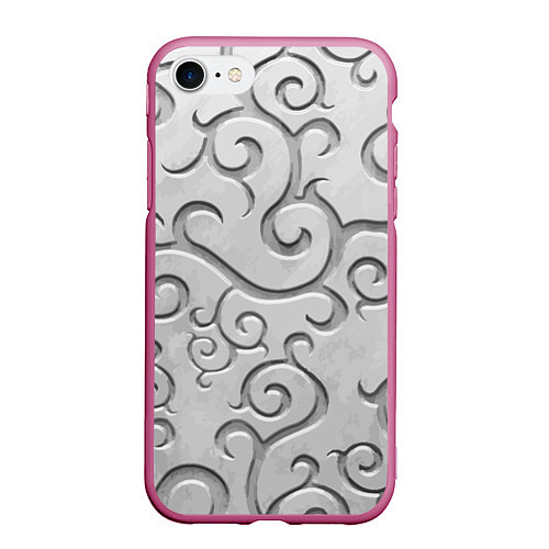 Чехол iPhone 7/8 матовый Ажурный орнамент на поверхности металла / 3D-Малиновый – фото 1