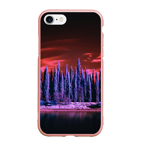 Чехол iPhone 7/8 матовый Абстрактный фиолетовый лес и тёмная река / 3D-Светло-розовый – фото 1