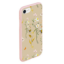 Чехол iPhone 7/8 матовый Нарисованные Цветы Ромашки и Пчёлы, цвет: 3D-светло-розовый — фото 2