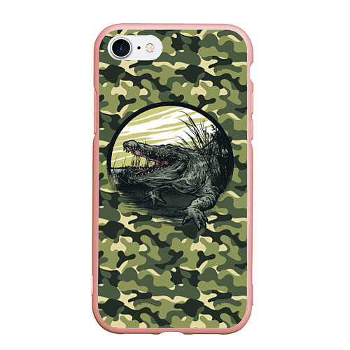 Чехол iPhone 7/8 матовый Аллигатор: камуфляж / 3D-Светло-розовый – фото 1