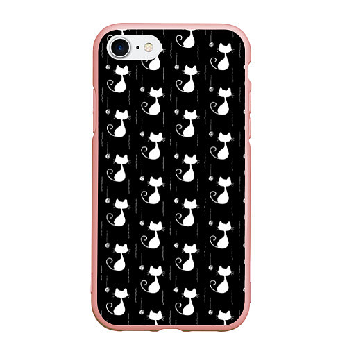 Чехол iPhone 7/8 матовый Чёрные Коты С Клубками Шерсти / 3D-Светло-розовый – фото 1
