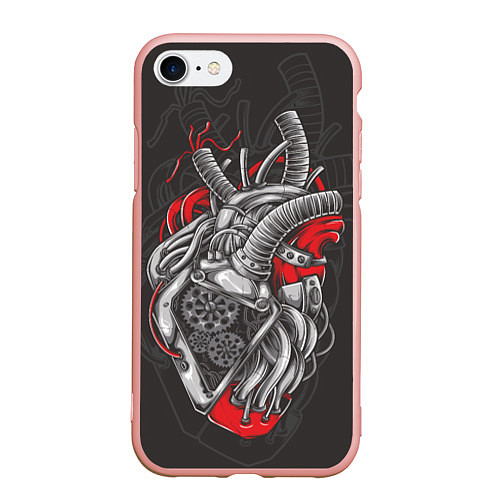 Чехол iPhone 7/8 матовый Механическое сердце стимпанк / 3D-Светло-розовый – фото 1