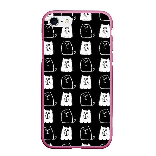 Чехол iPhone 7/8 матовый Милые Чёрные и Белые Коты / 3D-Малиновый – фото 1