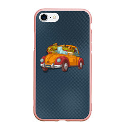 Чехол iPhone 7/8 матовый Веселые лягухи на авто, цвет: 3D-светло-розовый