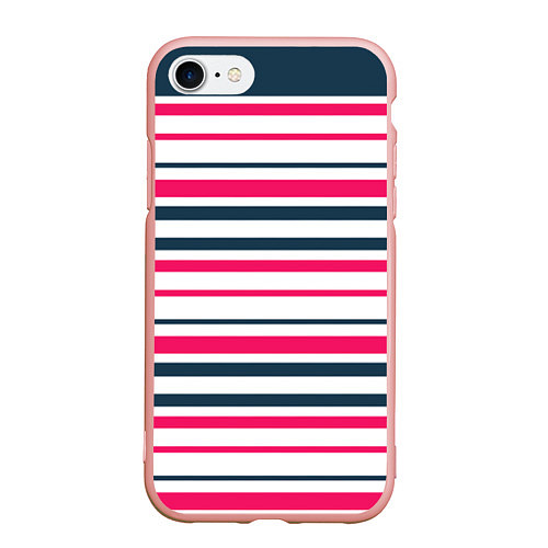Чехол iPhone 7/8 матовый Красные и синие полосы на белом / 3D-Светло-розовый – фото 1
