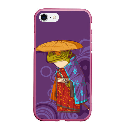 Чехол iPhone 7/8 матовый Лягуха-самурай на фиолетовом фоне / 3D-Малиновый – фото 1
