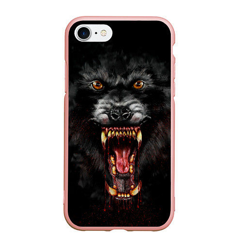 Чехол iPhone 7/8 матовый Злой волк с открытой пастью / 3D-Светло-розовый – фото 1