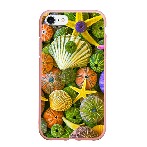 Чехол iPhone 7/8 матовый Композиция из морских звёзд и ракушек / 3D-Светло-розовый – фото 1